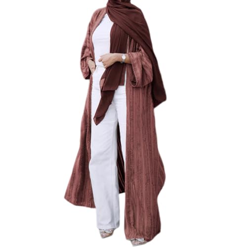 Front Open Abayas for Women Muslim with Hijab Scarf Women Prayer Clothes with Hijab Muslim Outfits Long Robe Abaya Dress for Women Dubai Style Cardi Robe Islamic Kaftans Eid Ramadan Dress Brick-red M