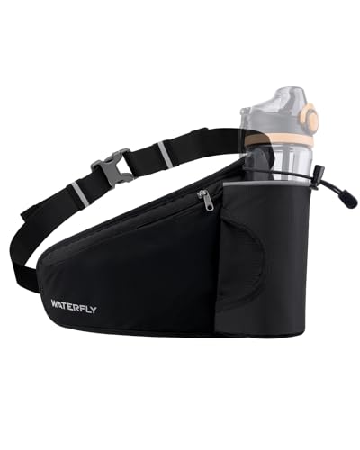 WATERFLY Running Water Bottle Belt: Hydration Fanny Pack Waist Bag for Women Men with Bottle Holder Hip Pack for Runners Walking Hiking Jogging (Bottle Not Included)