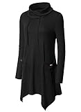 Bulotus Women's Long Sleeve Cowl Neck Tunic Tops for Leggings Lightweight Jersey Knit Comfy Easy Fit A-Line Casual Fall Tunic Sweatshirts,Black,X-Large