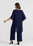 Hanna Nikole Plus Size Chiffon Mother of The Bride Pant Suits for Wedding Womens Pant Suit Set Prom Navy Blue 3X