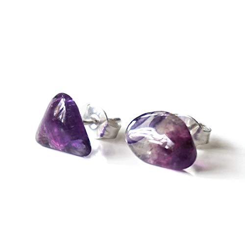 Designs by Nature Gems Handmade Raw Purple Fluorite Stud Earrings Sterling Silver