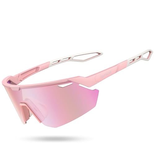 Lamicall Polarized Sports Sunglasses for Men Women, [24g Ultralight] [Adjustable Nose Pad] UV400 Protection Sun Glasses for Cycling Running Baseball Fishing Golf Beach Volleyball, Pink
