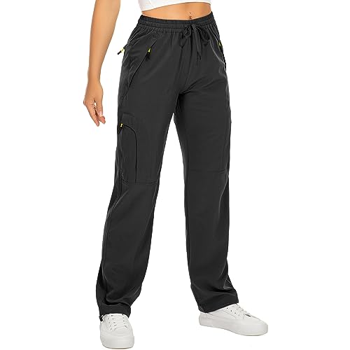 Women's Hiking Pants Quick Dry UPF 50 Travel Golf Safari Running Lightweight Camping Work Cargo Pants Zipper Pockets,6608,Black,M