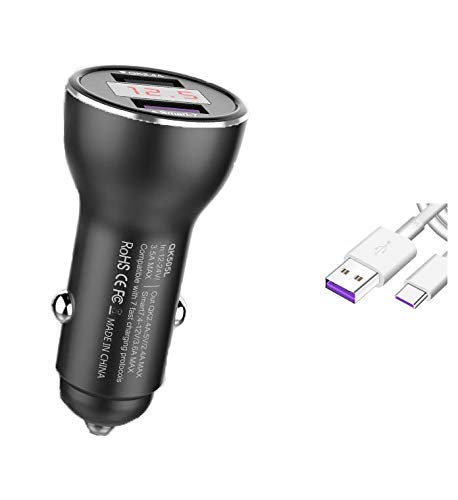 for Huawei Supercharge Car Charger, 9V/2A Car Charger Adapter Quick Fast Charger with USB Type C Super Charging Cable Car Adapter for Huawei P40 P30 P20 Pro,Mate 30 20 10 9 (Black with LED Display)
