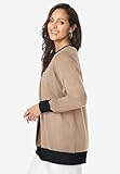 Jessica London Women's Plus Size Fine Gauge Cardigan - 12, New Khaki Black