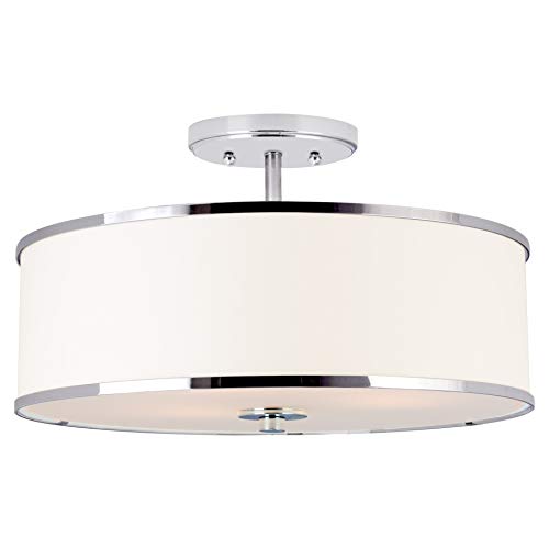 Kira Home Chloe 15" Retro Modern 3-Light Semi-Flush Mount Ceiling Light + White Drum Shade, LED Compatible, Round Tempered Glass Diffuser, Chrome Trim Finish