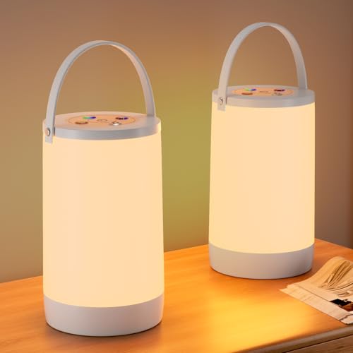 Hensam Night Light for Kids, Portable USB Night Lamp with 2200 mAh Battery, Bright Color Changing Light for Nightstand, Small Touch Bedroom Table Lamp for Girls, Boys, Toddler, 2 Pack