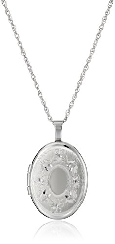 Amazon Essentials Sterling Silver Oval Hand-Engraved Locket Necklace, 18", (previously Amazon Collection)