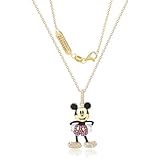 Disney Womens 3D Mickey Mouse Necklace 18", 24kt Gold Flash Plated and DMQ Cubic Zirconia Sterling Silver D Necklace Official License