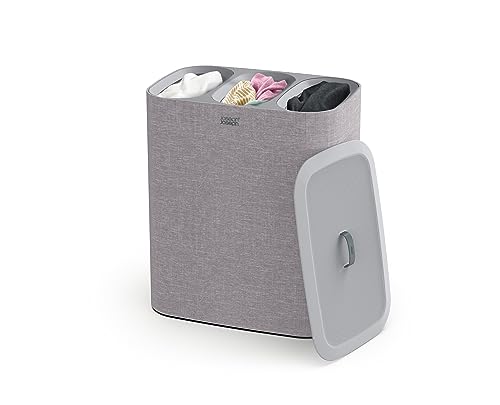 Joseph Joseph Tota Trio 90-liter/23.8 Gallon Laundry Hamper Separation Basket with lid, 3 Removable Washing Bags with Handles, Grey