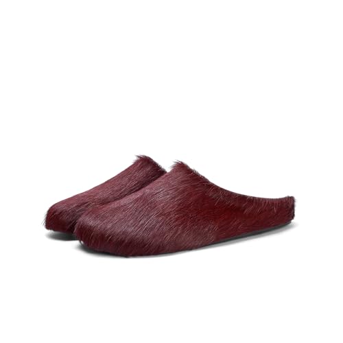CAGLGLZ Real Fur Slides Mules for Women Round Toe Slip on Sandals Fuzzy Luxury Platform Clogs Slippers Comfortable Fashion Cute Shoes(Wine Red,9)