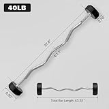 Rubber Coated Fixed Barbell, Pre-Loaded Weights EZ Curl Solid Steel Barbells, Weighted Bar for Weightlifting Exercise, Bodybuilding, Strength Training, Squat Rack & Bench Press, 40lb