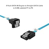 ADCAUDX SATA-III Cable: 0.5M, 5 Pack SATA 90-Degree Cable Thin-SATA Cable SATA Right-Angle Cable SATA 6 Gbps Cable for Hard Drive, Computer,SDD,HDD,Blue (1.6FT)