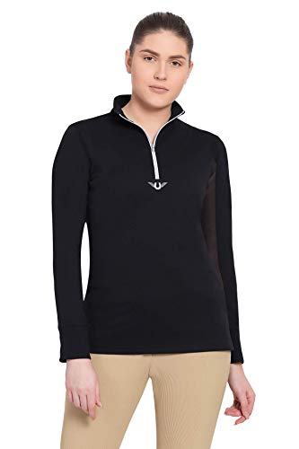 TuffRider Women's Ventilated Technical Long Sleeve Sport Shirt with Mesh, Black, Small