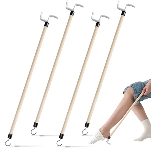 Geelin 4 Pcs 27'' Long Dressing Stick for Elderly Disabled Limited Mobility Dressing Aid for Pants Shoes Socks Shirts Daily Living Aid Hip Replacement Nursing Home Essential Items