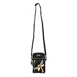 CHALA Cell Phone Crossbody Purse-Women PU Leather/Canvas Multicolor Handbag with Adjustable Strap - Dragonfly - black