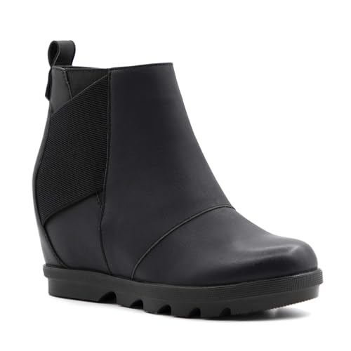Athlefit Women's Wedge Boots Comfortable Ankle Wedge Booties With Zipper Black US 7