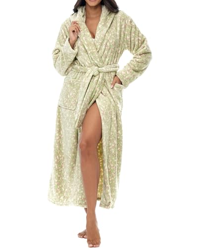 Alexander Del Rossa Women's Robes, Long Plush Bathrobe, Womens Robe with Hood, Hooded Robes for Women Plus Size Robe Vintage Floral Medium (A0116AHKMD)