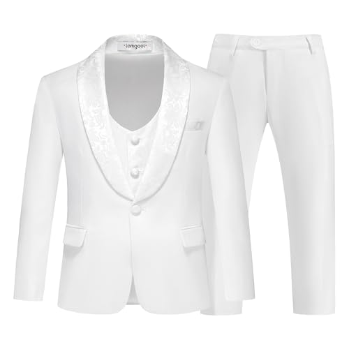 Lamgool Boys Suits Slim Fit Tuxedo Set 3 Pieces Size 12 with White Jacket Vest Pant for Kids Prom Wedding Formal Dresswear