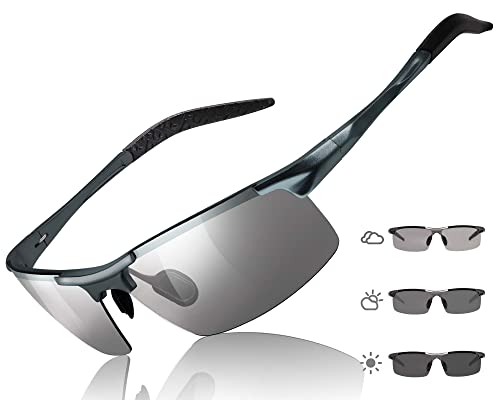 TJUTR Mens Polarized Photochromic Sunglasses Day & Night Driving Glasses Anti Glare | Ideal for Sport Cycling Driving