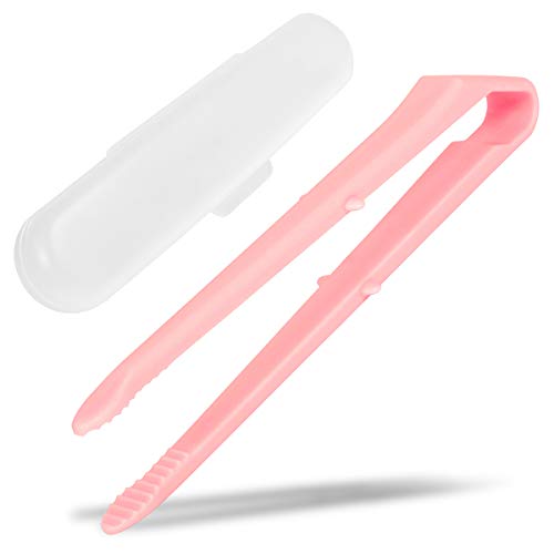 Seki Japan Chip Tong, 5.5 inch Mini Snack Food Tong Pink Plastic Body Serrated Tips with Case for Potato Chip Sweets Cookie Nuts Popcorn