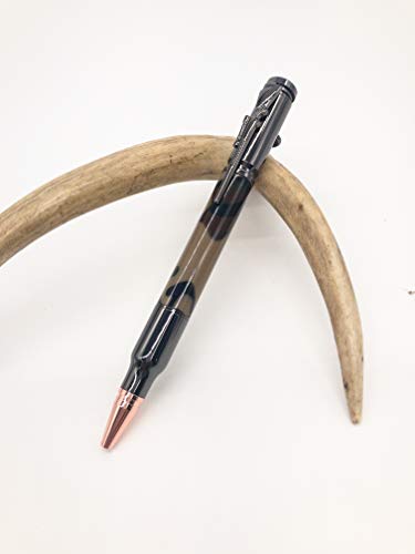 PKM - Gun Metal - 30 Caliber Bolt Action Pen with Camouflage Camo Acrylic Body - Complete Pen - Choice of Plating (Gun Metal with Camo Body)