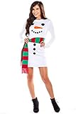 Tipsy Elves Christmas Sweater Dresses for Women - Cute Winter Themed Dresses - Instant Holiday Outfits - Women's Easy White Snowman Scarf Christmas Sweater Dress Size Medium