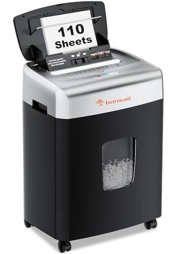 Bonsaii Paper Shredder for Office, 110-Sheet Autofeed Heavy Duty Shredder for Home Office Use, 30 Minutes/Micro Cut/P-4 High Security Level/6 Gallon Large Bin