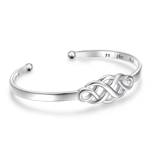 DAOCHONG Celtic Knot Cuff Bracelet 925 Sterling Silver Celtic Knot Expandable Bangle Bracelet Celtic Jewelry for Women Irish Present on Birthday Mother's Day Thanksgiving Day Christmas Anniversary