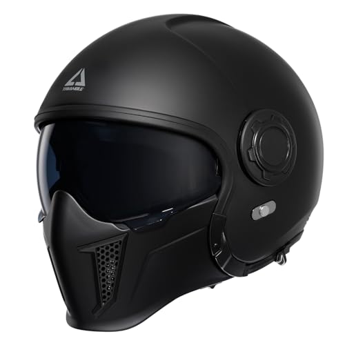 TRIANGLE Full Face Motorcycle Helmets,Off-Road Motocross Helmet for Men & Women,Dual Visor with Internal Tinted Sunshield,Open Face 3/4 Adult Racing Helmet DOT Approved(Black,S)
