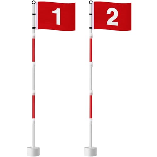 Threehoney Golf Flagstick 6ft, Golf Pin Flag Hole Cup Set Putting Green Flags and Poles Numbered Golf Flags for Driving Range Backyard, Portable 5 Section Design for Golf Practice, Gift Idea(2 Pack)