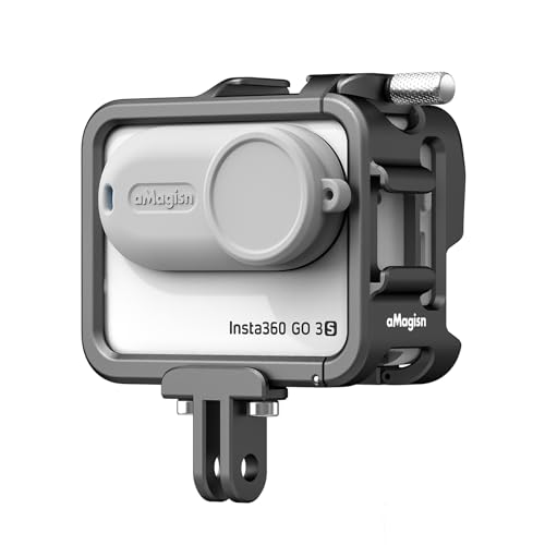 Rszfnjxry Aluminum Frame Cage with Lens Silicone Case for Insta360 GO 3S/GO 3,Metal Protective Durable Housing Case with Cold Shoe Mount(Model Number4)