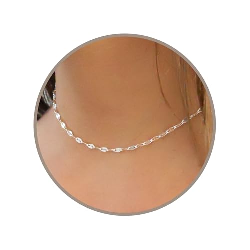 Annika Bella 925 Sterling Silver Lace Chain Choker Necklace for Women, Adjustable Length Between 13-16 Inches, (Lace Chain)