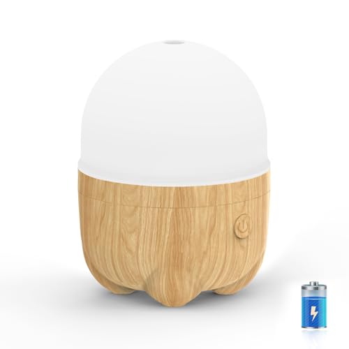 SEEDSEEL 150ML Rechargeable Battery Operated Essential Oil Diffuser, Portable Cordless Aromatherapy Air Diffuser with 7 LED Color Changing Lights（Yellow Wood）