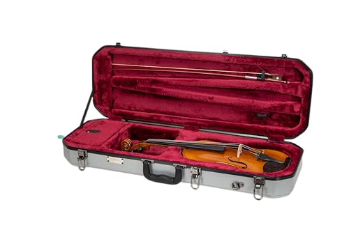 Crossrock Oblong Case fits 4/4 Full-Size Violin, Includes Interior Compartment, 2 Bow Holders, Security Lock, and Detachable Straps-Silver (CRA860VFSL-R)