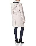 Calvin Klein Women's Double Breasted Belted Rain Jacket With Removable Hood, Oyster, Large