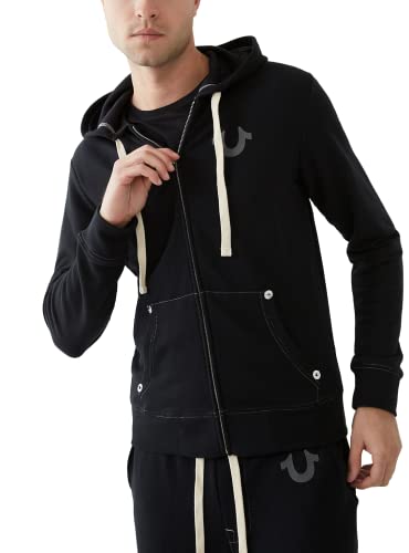 True Religion Men's Buddha Logo Zip Hoodie Sweatshirt, Black, XXL