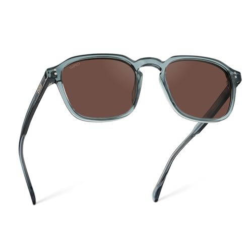 WMP Eyewear - Men's Polarized Square Sunglasses, Wide Fit: Modern Retro Style with Unique Color Combos (Crystal Stone Blue/Brown Lens)