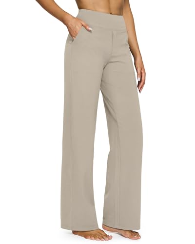 G4Free Womens Pants Lightweight Lounge Comfortable Trousers Pants Wide Leg Bootcut for Workout Gym Pilate(Mocha,M,29")