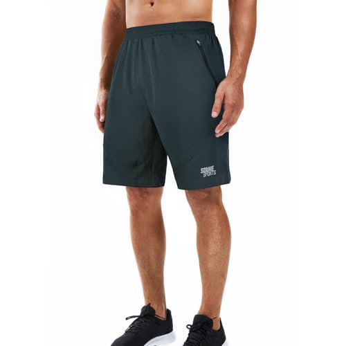 Souke Sports Men's Workout Running Shorts Quick Dry Athletic Performance Shorts Black Liner Zip Pockets