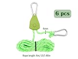 Kellegour 6 Pack Rope Ratchet,1/8" Adjustable Rope Hangers,Rope Clip Hanger,Ropes Ratchet,Used for Camping Tents,Hanging Carbon Filters,Ventilation Equipment,and Hanging Lighting Fixtures(13.12 FT)