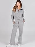 ANRABESS Women 2 Piece Outfits Sweatsuit Oversized Sweatshirt Sweatpants Tracksuit Sweat Lounge Matching Set 2024 Fall Trendy Light Grey Small