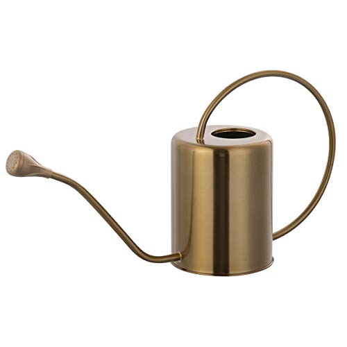 Yowo 1/2 Gallon 68oz Long Spout Stainless Steel Gold Colored Watering Can for Indoor Plant Watering or Outdoor Gardening with 2 Removable Spray Spout for Flowers, Medium