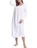 Joyaria Brushed Cotton Jersey Knit Nightgown Full Length Ultra Soft Winter Warm Night Gowns Sleepwear (White, Medium)