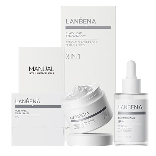 LANBENA 3 in 1 Blackhead Removing Set, Pore Strips 30g+Pore Serum 30ml+Removal Strip Paper, Black Head Remover Mask for Face, Pore Minimizer & Reducer for Face, Leaving Your Skin Fresh and Clean