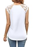 MIHOLL Women's Elegant 2025 Summer Top Sleeveless Camisole Round Neck Lace Trim Ruffle Tank Tops(White,Large)