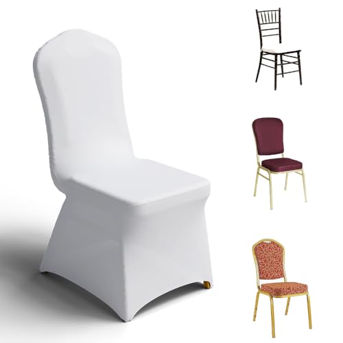 Trlyc 50 Pcs Spandex Chair Covers for Dining Chairs Stretch Polyester Dining Chairs Slipcovers for Wedding Party Decor Banquet Flat-Front Chair Cover (White)