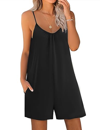 Ekoauer Womens Modal Jumpsuit Comfy Loose Harem Playsuit One Piece Romper, Black, Large