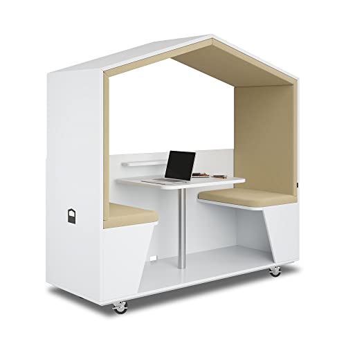 NOOK Air, Quiet Meeting and Work Pod, Portable, Acoustic Panels, Table, Two Benches, Lockable Casters, Storage Space, Versatile, 1-Year Warranty, (77” H x 79” W x 30” D) - White…