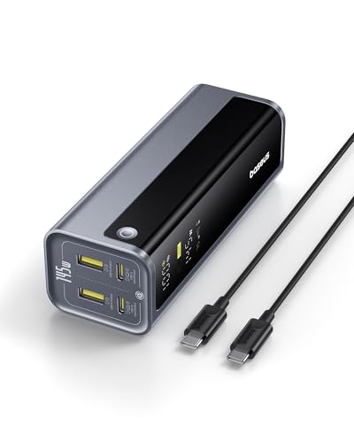 Baseus Laptop Power Bank, 20800mAh 145W Portable Charger with 4 Ports, Digital Display, Fast Charging Battery Pack (77Wh) for Outdoor Work, MacBook, iPhone 16/15/14 Series, Samsung, Dell, Steam Deck